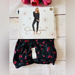 Jessica Simpson Women’s Black Floral Brushed Jersey Top & Pants 2pc Set S NWT